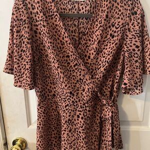 miami Rose Tan Leopard Wrap Blouse